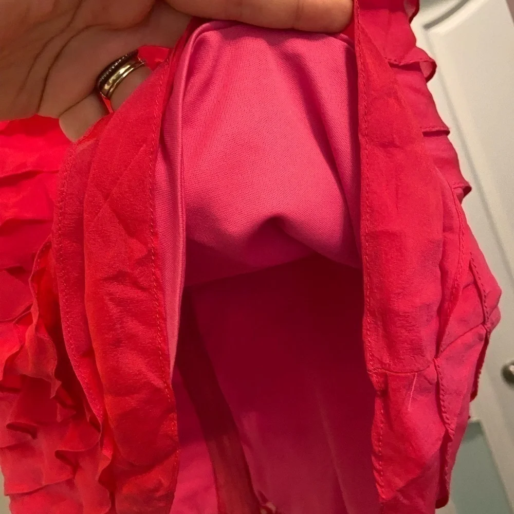 Tadashi Shoji Vintage 100% Silk Pink Ruffle Blouse - Picture 4 of 5